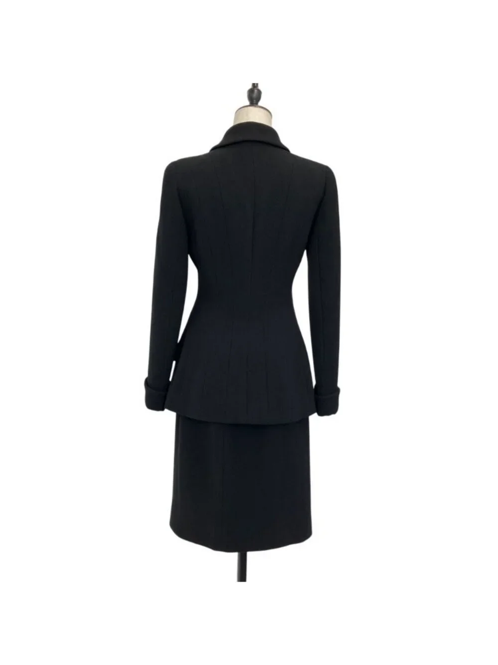 Chanel Vintage CC Logo Button Tweed Jacket Skirt Set 38 Black